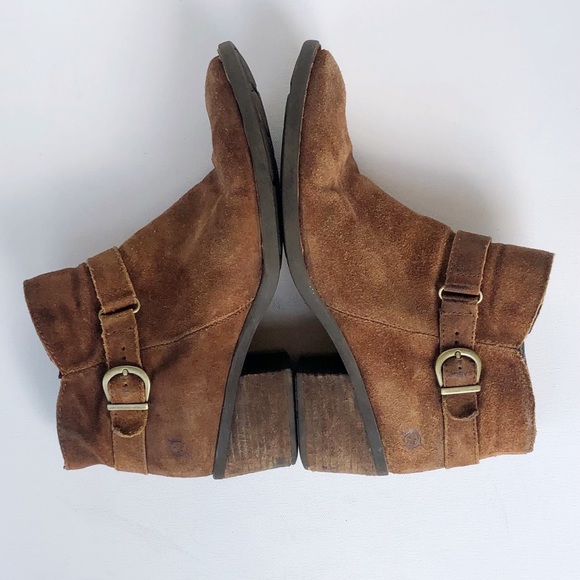 Born Adia Tabacco Distressed Rugged Suede Boots Womens 9.5 Leather Moto Ankle - Picture 6 of 12